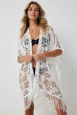 Ardene Floral Crochet Swim Cover Up in White | Polyester