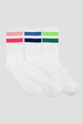 Ardene 3-Pack of Crew Socks with Accent Stripes | Polyester/Spandex