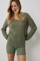 Ardene Shaker Stitch V-Neck Sweater in Khaki | Size | 100% Acrylic