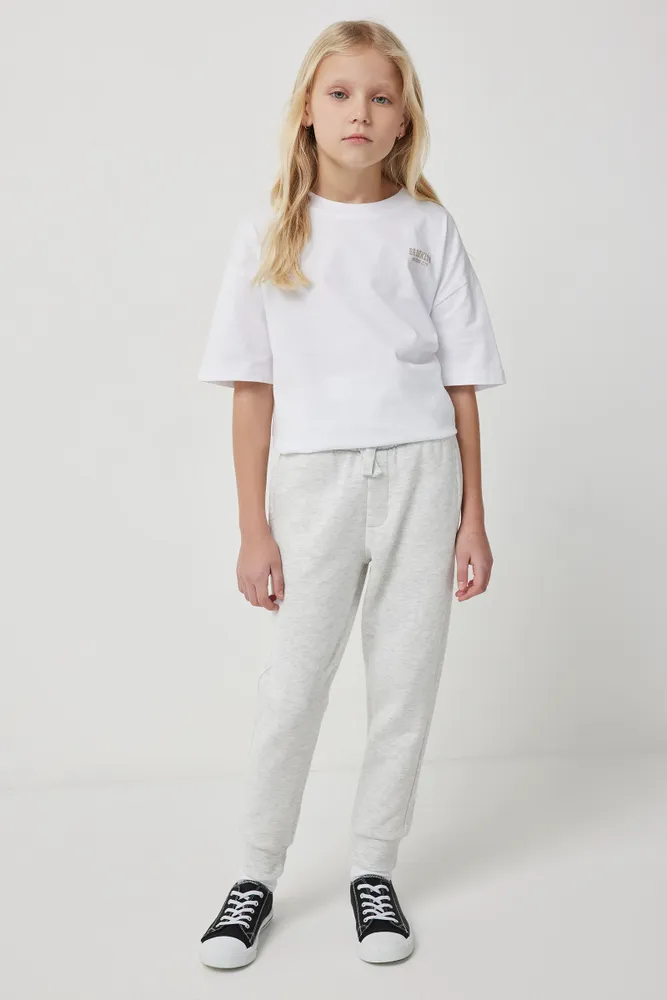 Ardene Kids Classic Sweatpants in Light Grey, Size, Polyester/Cotton, Fleece-Lined