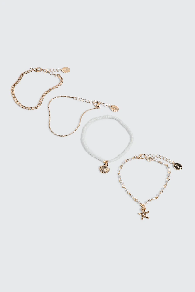 Ardene 4-Pack Assorted Sea Bracelets in Gold