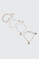 Ardene 4-Pack Assorted Sea Bracelets in Gold