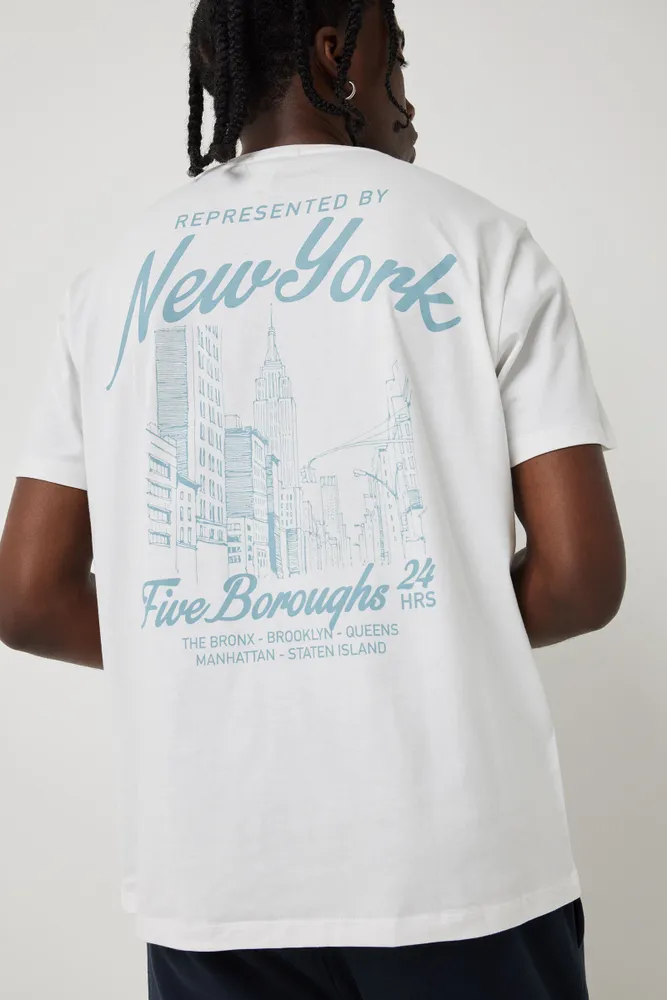 Ardene Man New York Boroughs Graphic Tee For Men in White | Size | 100% Cotton
