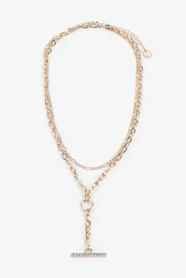 Ardene 2-Row Chain Necklace with Bar Pendant in Gold