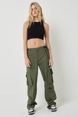 Ardene Khaki Cargo Pants with Contrast Buckles | Size | 100% Cotton