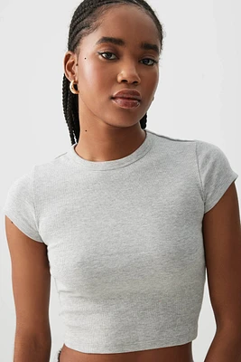 Ardene Basic Ultra Crop Crew Neck T-shirt in Grey | Size | Cotton/Elastane | Eco-Conscious