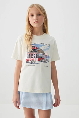 Ardene Kids Oversized Graphic T-Shirt in Beige | Size | 100% Cotton