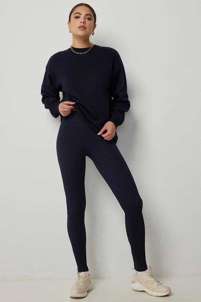 Ardene Seamless Ribbed Leggings in Dark Blue | Size | Polyester/Nylon/Elastane | Eco-Conscious