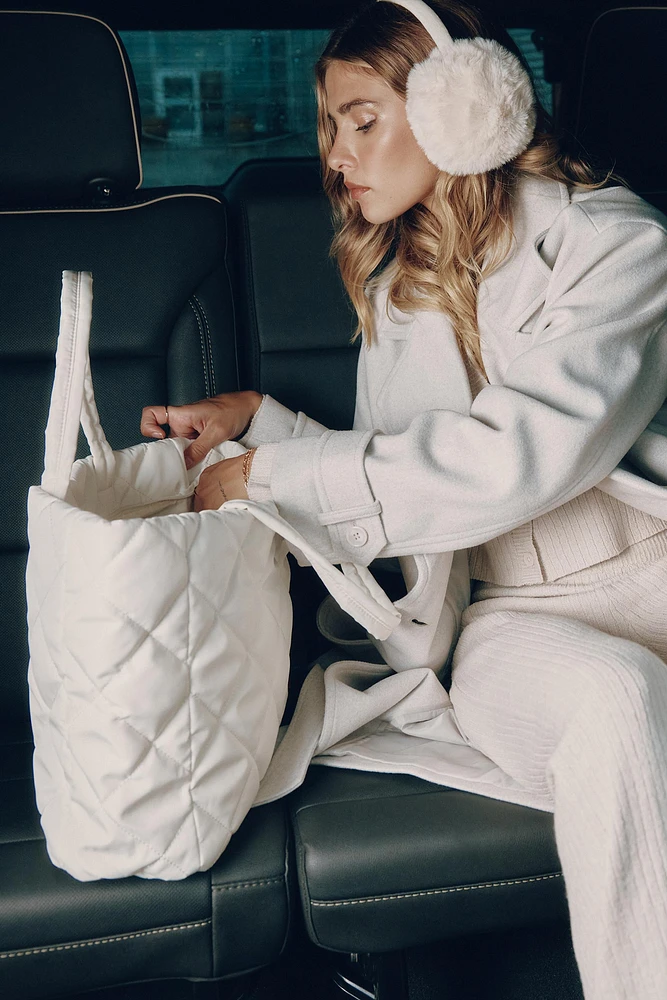 Ardene Quilted Nylon Tote in White | Eco-Conscious