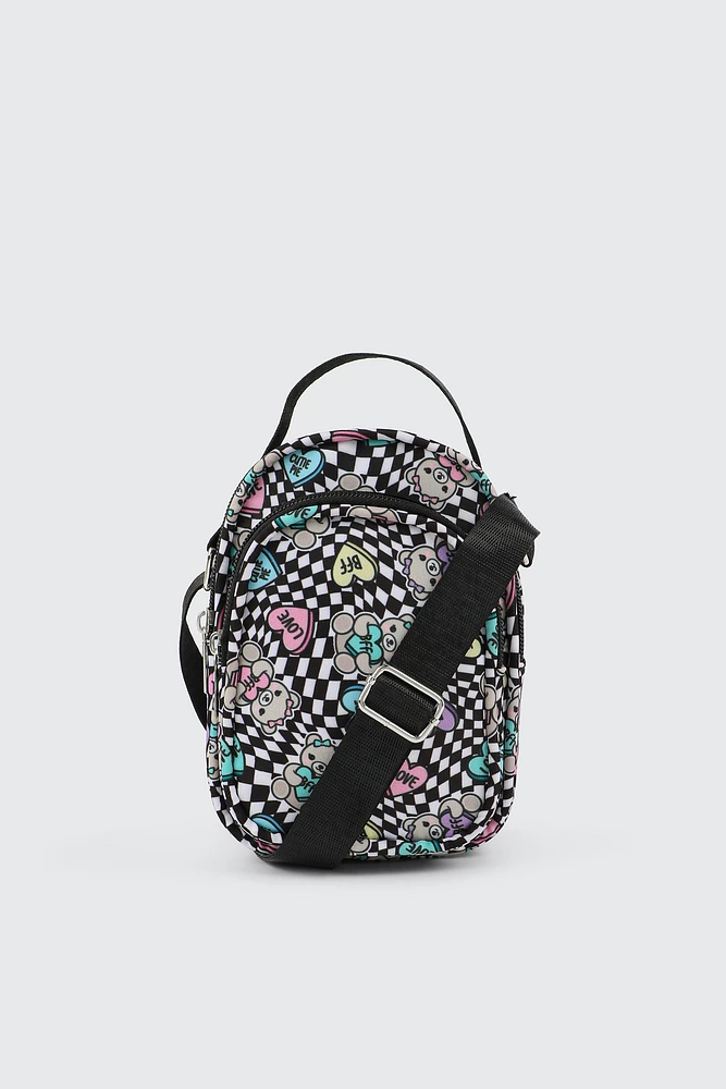 Ardene Kids Printed Crossbody Bag in Black | 100% Recycled Polyester | Eco-Conscious