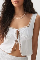Ardene Tie Front Prairie Top in White | Size | Rayon