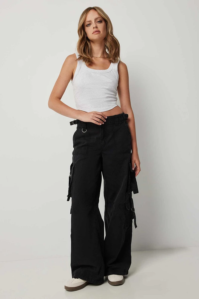 Ardene Low Rise Wide Leg Cargo Pants in | Size | 100% Cotton