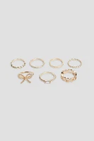 Ardene 7-Pack Bow & Heart Rings in Gold | Size