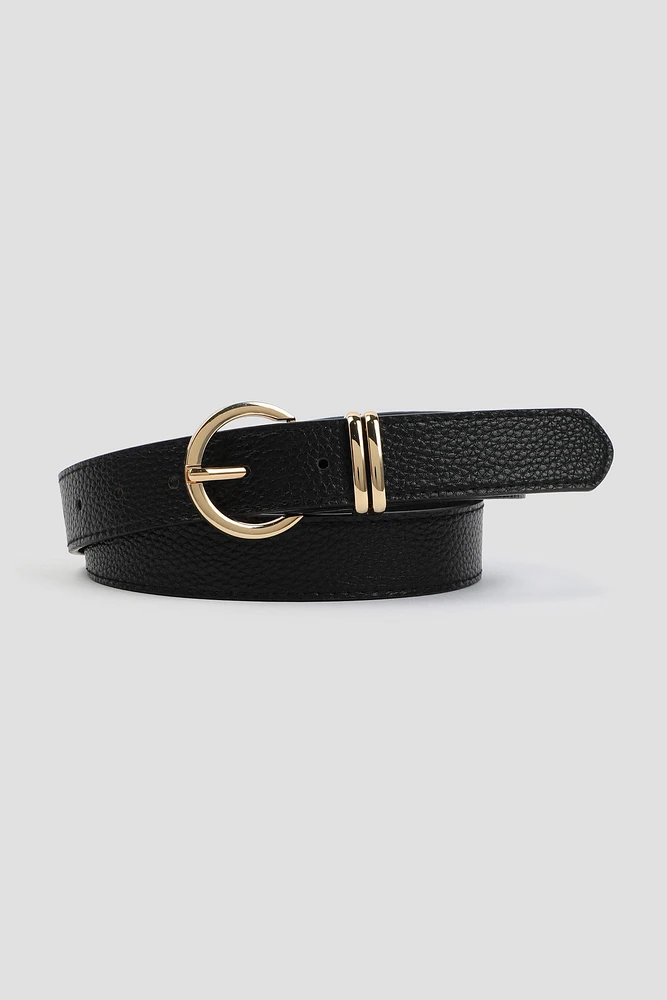 Ardene Round Buckle Belt in Black | Size | Faux Leather