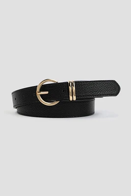 Ardene Round Buckle Belt in Black | Size | Faux Leather