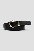 Ardene Round Buckle Belt in Black | Size | Faux Leather