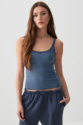 Ardene Lace Trim Tank Top in Dark Blue | Size | Cotton/Elastane
