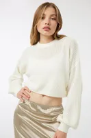 Ardene Boxy Crop Sweater in White | Size | 100% Acrylic