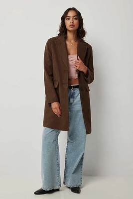 Ardene Two-Button Brushed Coat in Brown | Size Large | Polyester