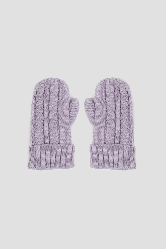 Ardene Kids Cable Knit Mittens in Lilac | 100% Acrylic