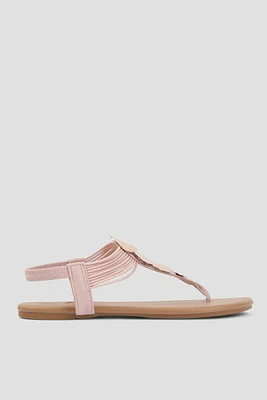 Ardene Medallion T-Strap Flat Sandals in Blush | Size | Faux Leather