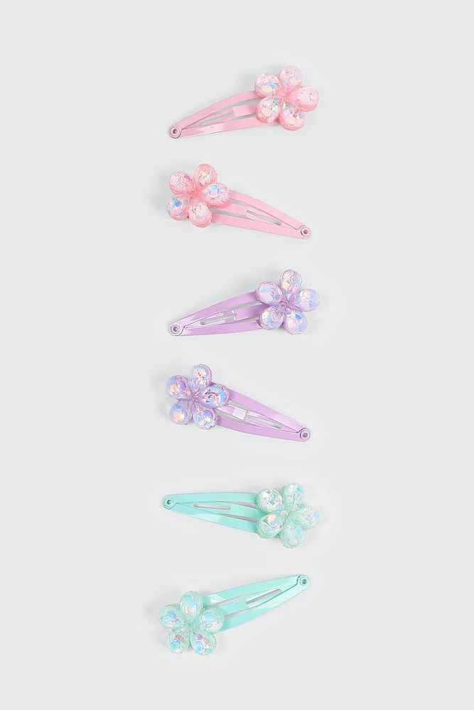 Ardene Kids 6-Pack of Flower Hair Clips in Light Pink