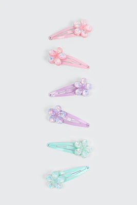 Ardene Kids 6-Pack of Flower Hair Clips in Light Pink