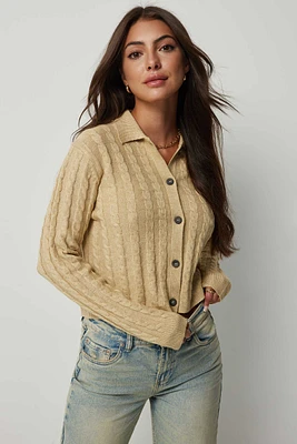 Ardene Polo Collar Cardigan in Beige | Size