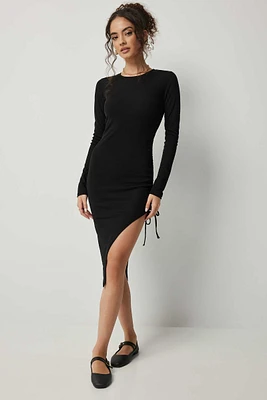 Ardene Long Sleeve Thigh Split Dress in | Size | Polyester/Spandex