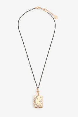 Ardene Celestial Pave Locket Necklace in Gold