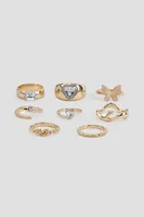 Ardene 8-Pack Butterfly & Stone Rings in Gold | Size