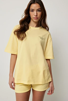 Ardene Oversized Graphic T-Shirt in Banana Cream | Size | Cotton | Eco-Conscious