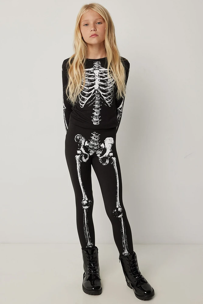 Ardene Kids Skeleton Leggings in Black | Size | Polyester/Elastane