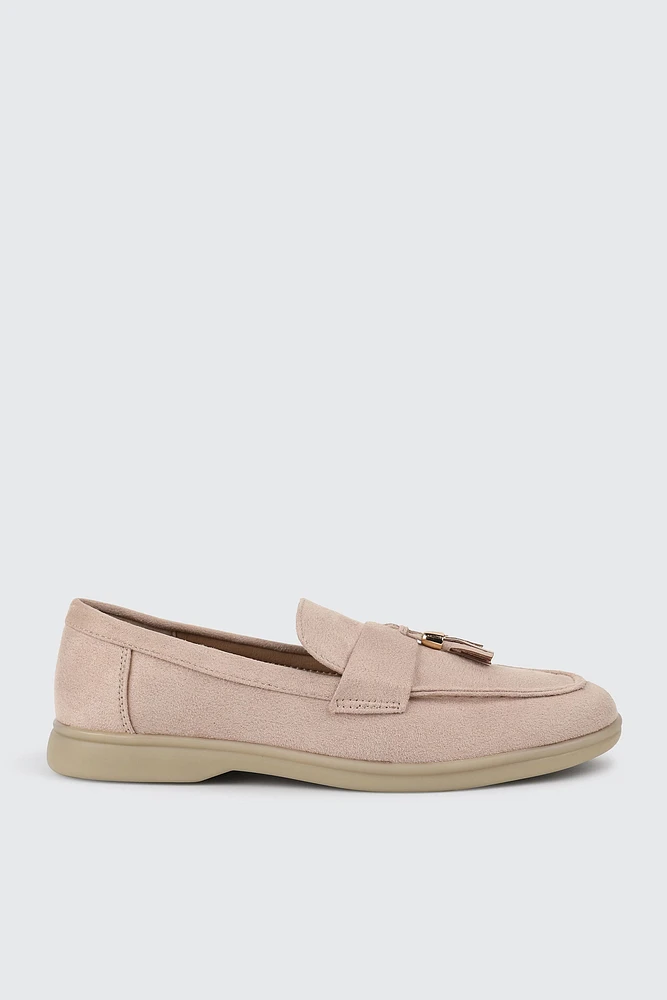 Ardene Faux Suede Loafers with Fringe Detail in Light Pink | Size | Eco-Conscious