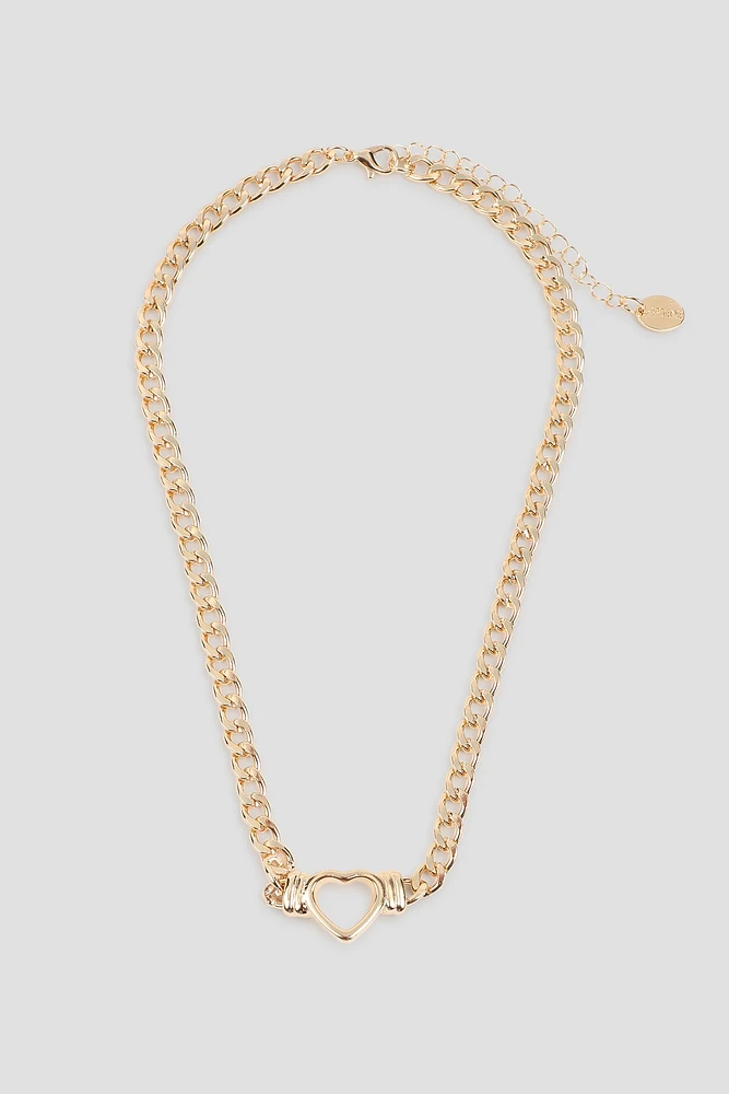 Ardene Braided Chain Necklace with Heart in Gold