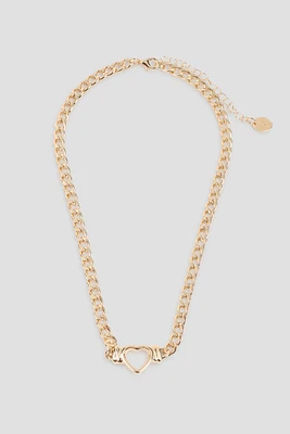 Ardene Braided Chain Necklace with Heart in Gold