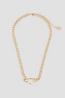 Ardene Braided Chain Necklace with Heart in Gold