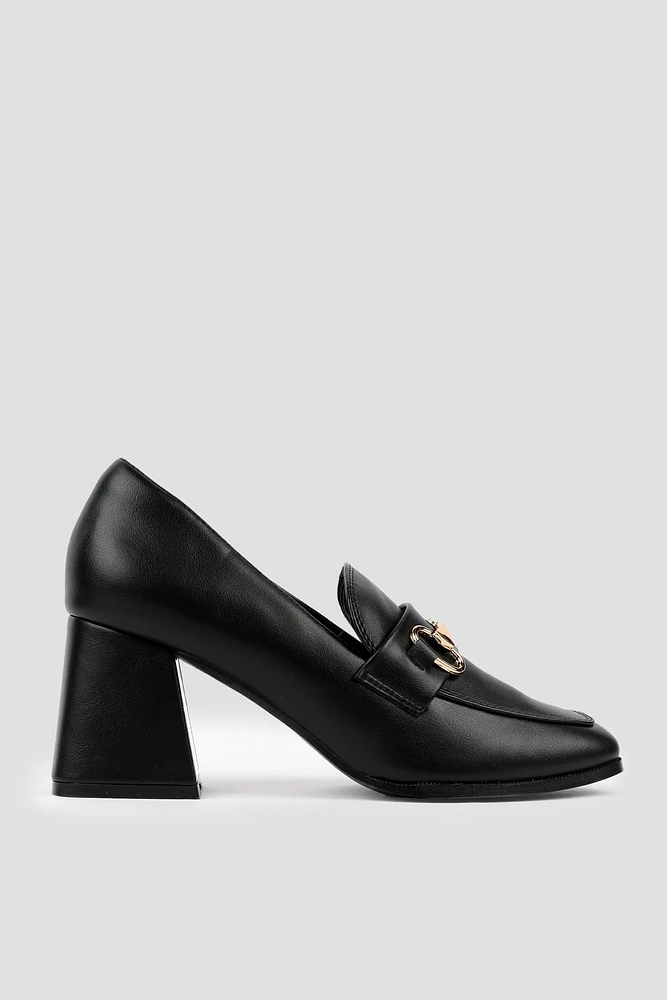 Ardene Faux Leather Block Heel Loafers in Black | Size