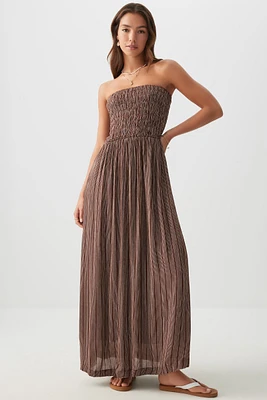 Ardene Crinkle Maxi Tube Dress in Brown | Size | Rayon