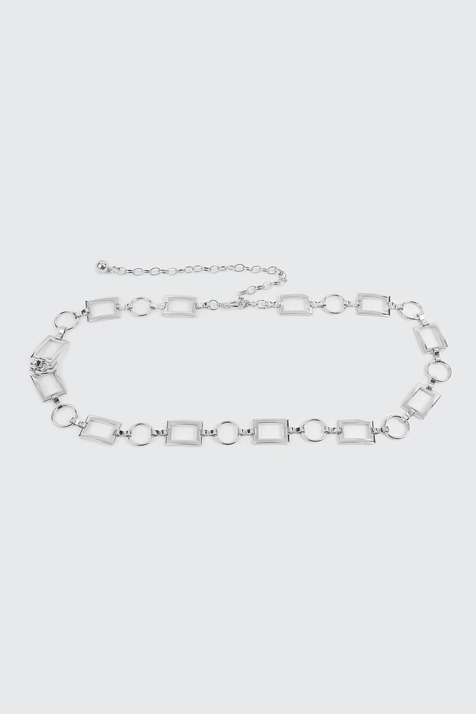 Ardene Chain Belt with Round & Square Links in Silver