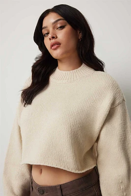 Ardene Ultra Crop Crew Neck Sweater in Beige | Size | Polyester