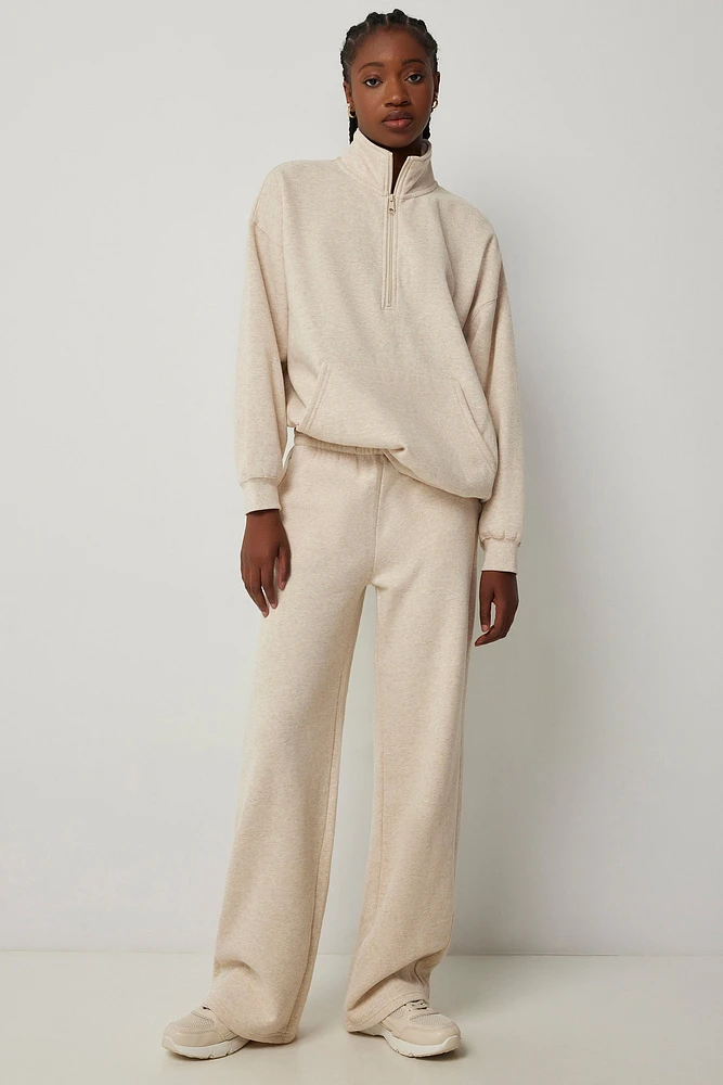 Ardene Straight Leg Sweatpants in Beige | Size | Polyester/Cotton | Fleece-Lined | Eco-Conscious