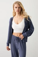 Ardene Lightweight French Terry Zip Up Hoodie in Dark Blue | Size | Rayon/Spandex