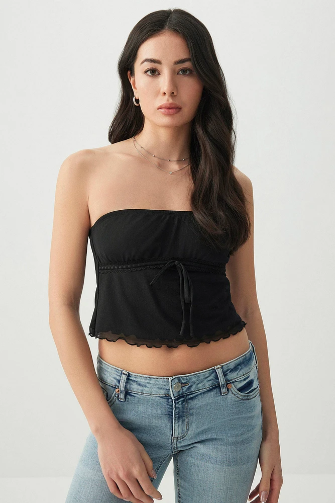 Ardene Lace Trim Mesh Tube Top in | Size | Polyester/Elastane