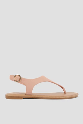 Ardene Faux Leather T-Strap Sandals in Light Pink | Size