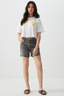 Ardene Mid Rise Denim Bermuda Shorts in Black | Size | 100% Cotton