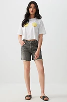 Ardene Mid Rise Denim Bermuda Shorts in Black | Size | 100% Cotton