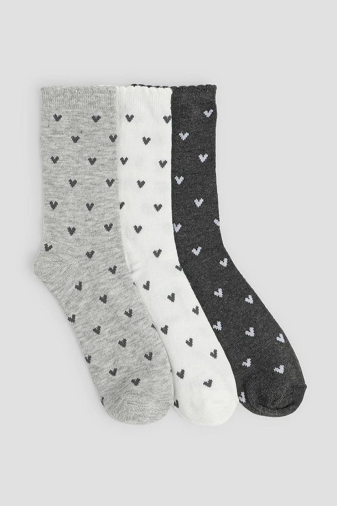 Ardene 3-Pack Small Heart Crew Socks | Polyester/Spandex