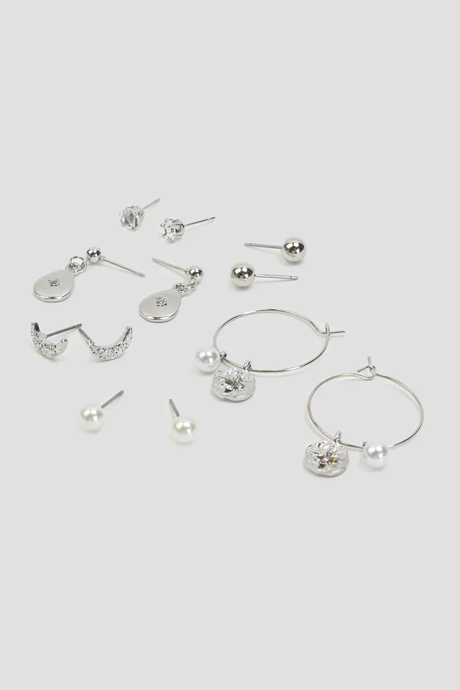 Ardene 6-Pack Star & Pearl Earrings in Silver | Stainless Steel