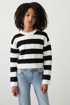 Ardene Kids Striped Cable Knit Sweater in Black | Size | Polyester/Elastane